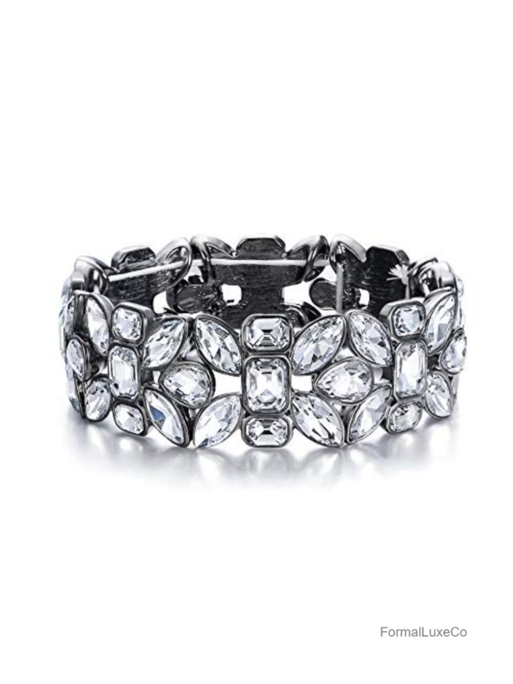 Women's Crystal Leaf Teardrop Vintage Stretch Bracelet Wedding Jewelry
